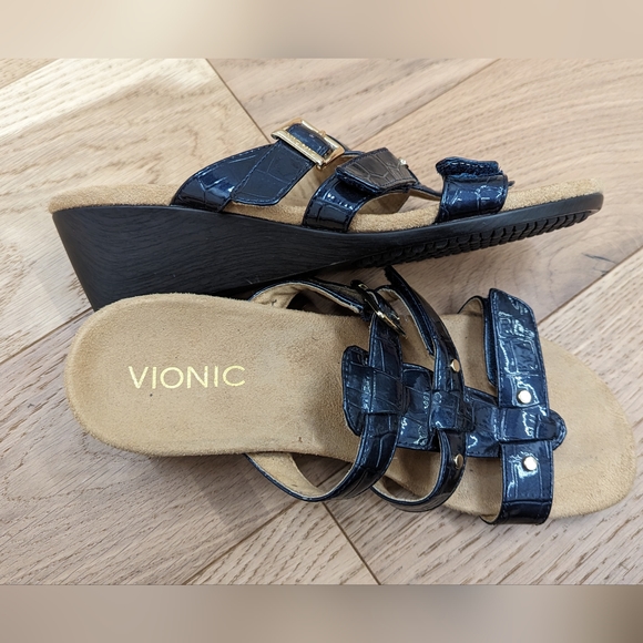Vionic Radia Blue Slip On Wedge Sandals Size 5 - Picture 6 of 8